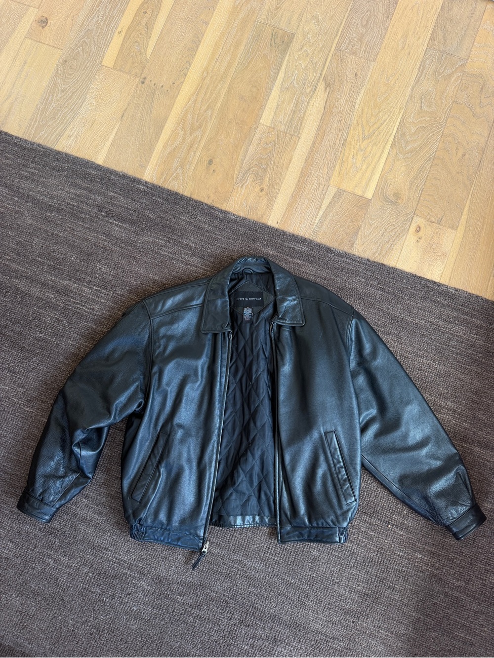 croft & barrow Black Leather Bomber Jacket